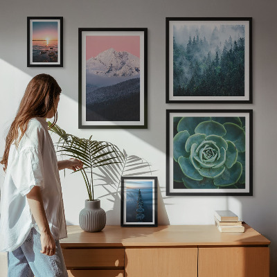 5 paveikslų rinkinys su rėmais Peizažai kalnai jūra boho