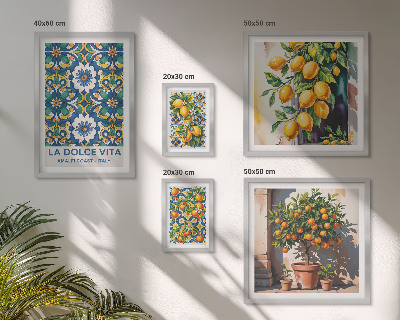 5 paveikslų rinkinys su rėmais Itališkos citrusinių vaisių Amalfi stiliaus dekoracijos