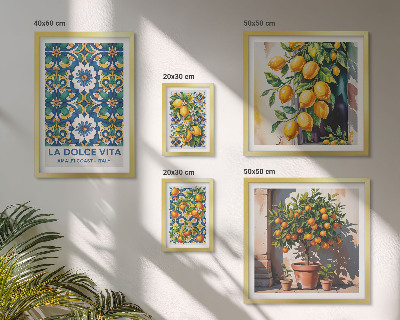 5 paveikslų rinkinys su rėmais Itališkos citrusinių vaisių Amalfi stiliaus dekoracijos