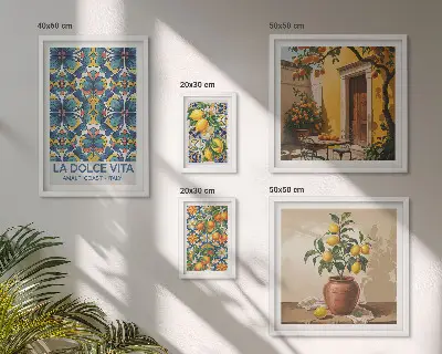 Sieninė paveikslų galerija itališkų citrusinių vaisių motyvai Viduržemio jūros stiliumi