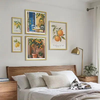 5 paveikslų rinkinys su rėmais vaisių ir kaimiško stiliaus Italijos motyvai
