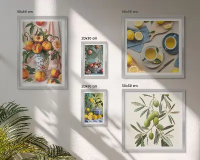 Sieninė paveikslų galerija vaisių ir gėlių kaimiško stiliaus dekoras