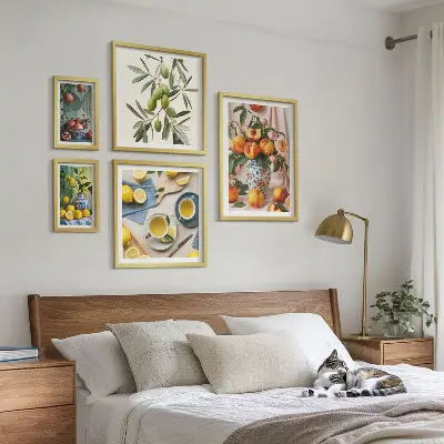 Sieninė paveikslų galerija vaisių ir gėlių kaimiško stiliaus dekoras