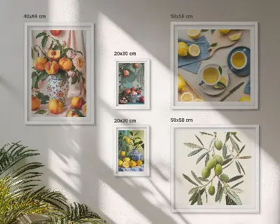 Sieninė paveikslų galerija vaisių ir gėlių kaimiško stiliaus dekoras