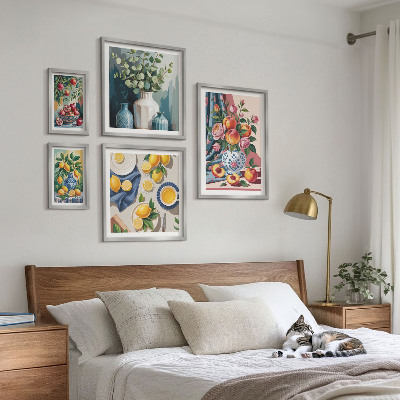5 paveikslų rinkinys su rėmais Gėlių vaisių kompozicijos