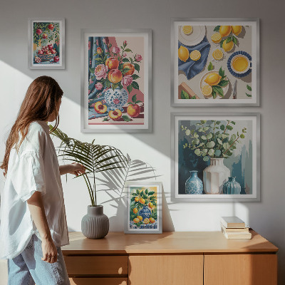 5 paveikslų rinkinys su rėmais Gėlių vaisių kompozicijos