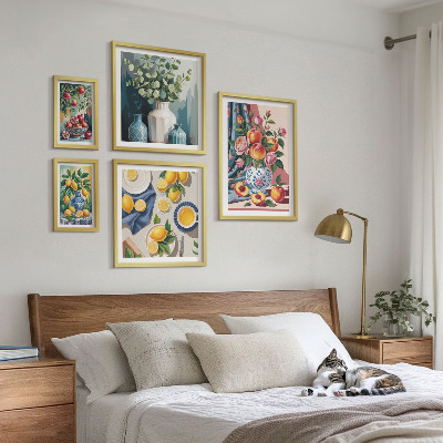 5 paveikslų rinkinys su rėmais Gėlių vaisių kompozicijos