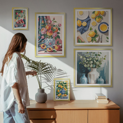 5 paveikslų rinkinys su rėmais Gėlių vaisių kompozicijos