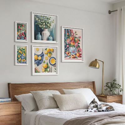 5 paveikslų rinkinys su rėmais Gėlių vaisių kompozicijos