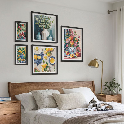 5 paveikslų rinkinys su rėmais Gėlių vaisių kompozicijos
