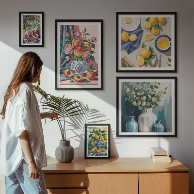 5 paveikslų rinkinys su rėmais Gėlių vaisių kompozicijos