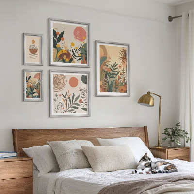 5 paveikslų rinkinys su rėmais Abstraktūs boho augalų motyvai