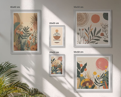 5 paveikslų rinkinys su rėmais Abstraktūs boho augalų motyvai
