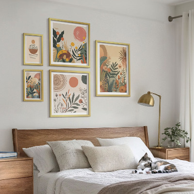 5 paveikslų rinkinys su rėmais Abstraktūs boho augalų motyvai