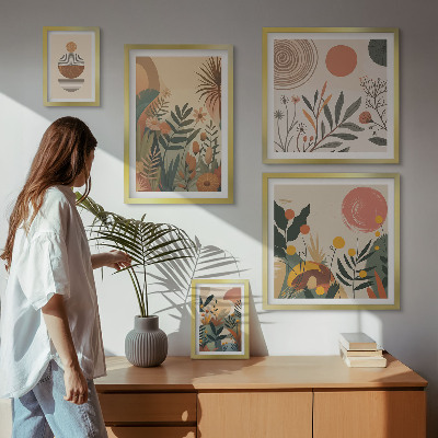 5 paveikslų rinkinys su rėmais Abstraktūs boho augalų motyvai