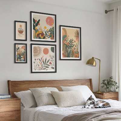 5 paveikslų rinkinys su rėmais Abstraktūs boho augalų motyvai