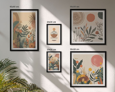 5 paveikslų rinkinys su rėmais Abstraktūs boho augalų motyvai