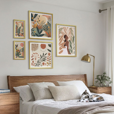 Paveikslų rinkinys miegamajam Boho stilius su augaline figūra