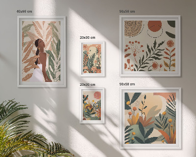 Paveikslų rinkinys miegamajam Boho stilius su augaline figūra