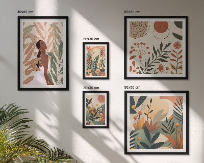 Paveikslų rinkinys miegamajam Boho stilius su augaline figūra