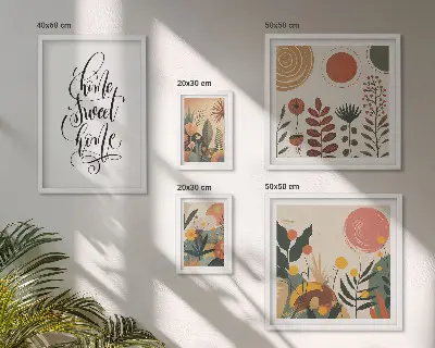 Sieninė paveikslų galerija stilingos augalų motyvų dekoracijos