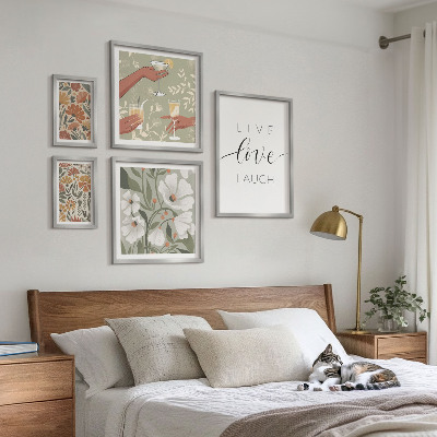 5 paveikslų rinkinys su rėmais Stilingi gėlių grafikos šūkiai
