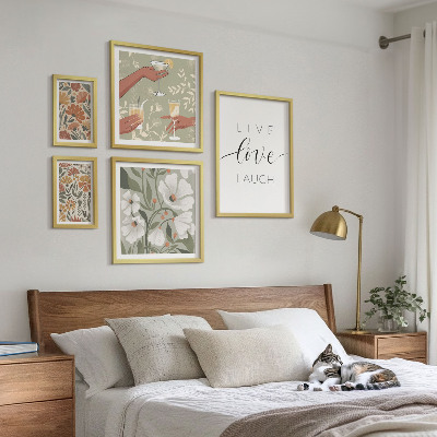 5 paveikslų rinkinys su rėmais Stilingi gėlių grafikos šūkiai