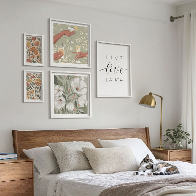 5 paveikslų rinkinys su rėmais Stilingi gėlių grafikos šūkiai