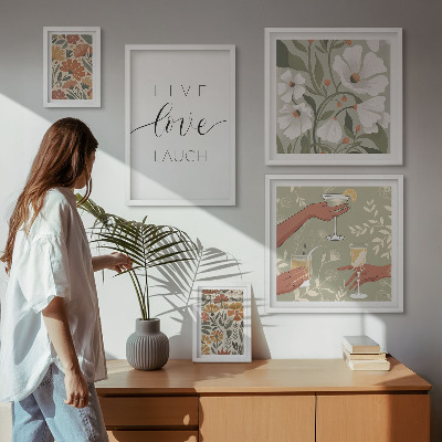5 paveikslų rinkinys su rėmais Stilingi gėlių grafikos šūkiai