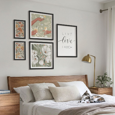 5 paveikslų rinkinys su rėmais Stilingi gėlių grafikos šūkiai