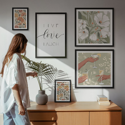 5 paveikslų rinkinys su rėmais Stilingi gėlių grafikos šūkiai