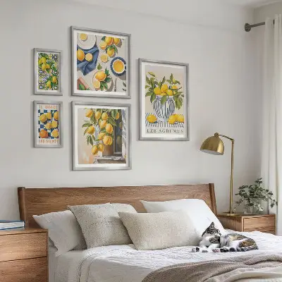 Sieninė paveikslų galerija citrusinių vaisių motyvų Provanso stiliaus dekoracijos