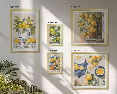 Sieninė paveikslų galerija citrusinių vaisių motyvų Provanso stiliaus dekoracijos
