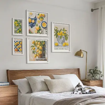 Sieninė paveikslų galerija citrusinių vaisių motyvų Provanso stiliaus dekoracijos