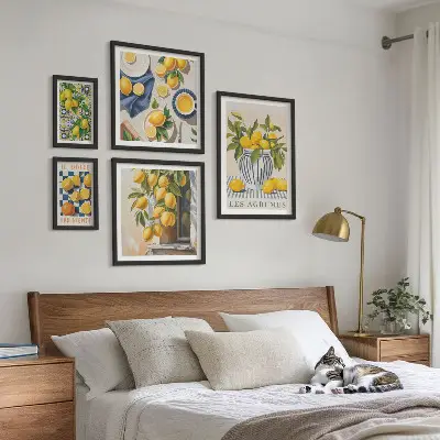 Sieninė paveikslų galerija citrusinių vaisių motyvų Provanso stiliaus dekoracijos