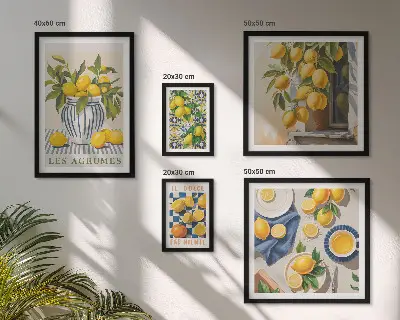 Sieninė paveikslų galerija citrusinių vaisių motyvų Provanso stiliaus dekoracijos