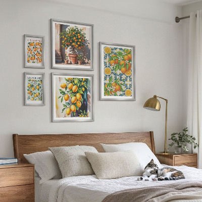 5 paveikslų rinkinys su rėmais Citrusinių vaisių gėlės vintažiniai