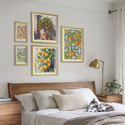 5 paveikslų rinkinys su rėmais Citrusinių vaisių gėlės vintažiniai