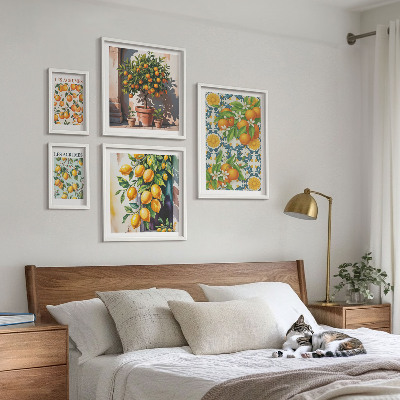 5 paveikslų rinkinys su rėmais Citrusinių vaisių gėlės vintažiniai