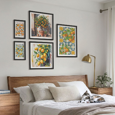 5 paveikslų rinkinys su rėmais Citrusinių vaisių gėlės vintažiniai
