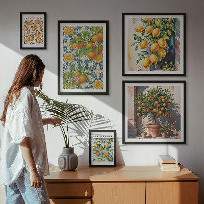 5 paveikslų rinkinys su rėmais Citrusinių vaisių gėlės vintažiniai