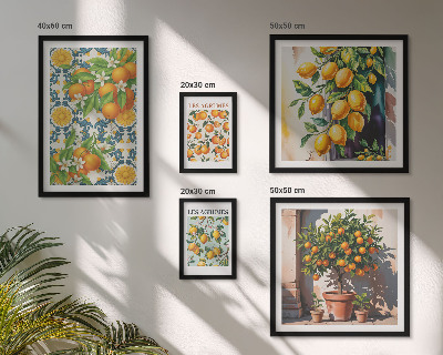 5 paveikslų rinkinys su rėmais Citrusinių vaisių gėlės vintažiniai