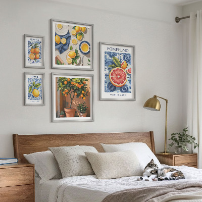 Sieninė paveikslų galerija Citrusinių vaisių vintažinės dekoracijos
