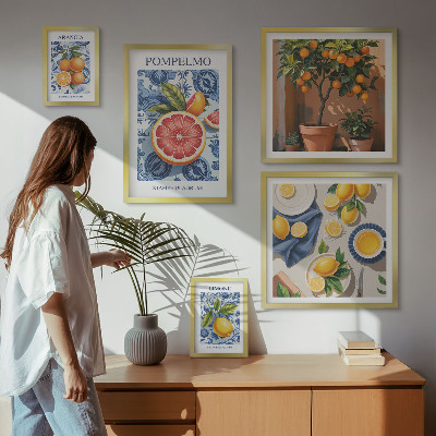 Sieninė paveikslų galerija Citrusinių vaisių vintažinės dekoracijos