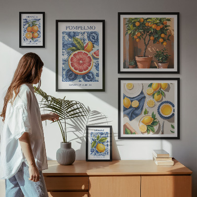 Sieninė paveikslų galerija Citrusinių vaisių vintažinės dekoracijos