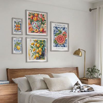 5 paveikslų rinkinys su rėmais Saulėtas vintažinis citrusinis