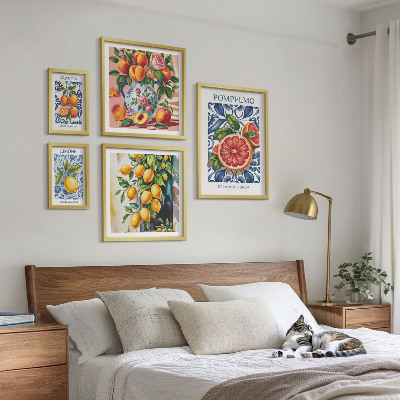 5 paveikslų rinkinys su rėmais Saulėtas vintažinis citrusinis