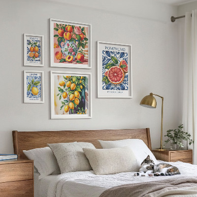 5 paveikslų rinkinys su rėmais Saulėtas vintažinis citrusinis