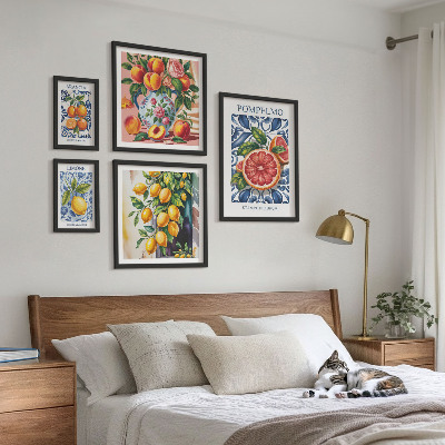 5 paveikslų rinkinys su rėmais Saulėtas vintažinis citrusinis
