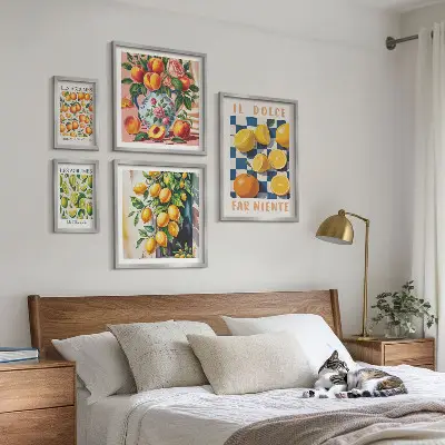 Sieninė paveikslų galerija citrusinių vaisių retro stiliaus virtuvės motyvais